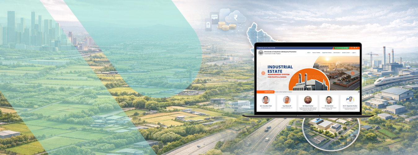 Omni-net developed the Industrial Estate Management System (IEMS) for the Directorate of Industries & Enterprise Promotion, Government of Uttar Pradesh - managing 9000+ plots & sheds across 4 zones with a 99.5% request closure rate on 10,000+ applications. With OTP-based authentication, online fee payment, and a structured end-to-end disposal workflow, the portal eliminates manual bottlenecks and accelerates industrial investment decisions across the state.